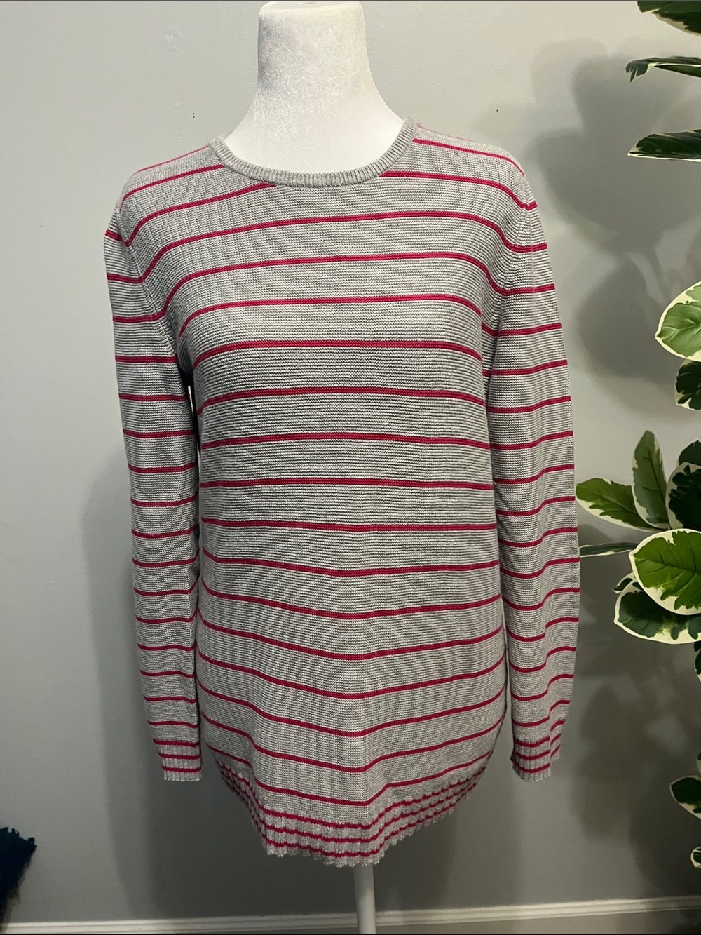 Talbots Light Gray Sweater with Pink Stripes